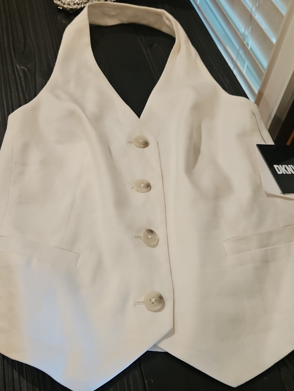 DKNY Cream Halter Button Front Vest